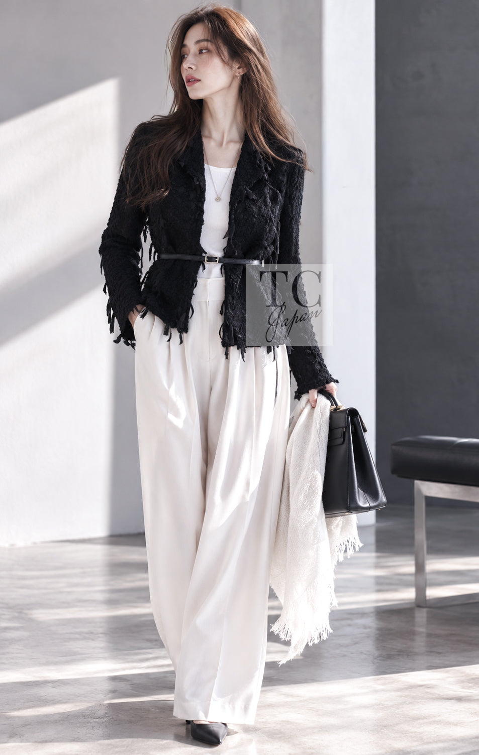 CHANEL Jacket Skirt Suit 05C Black Chiffon Lace Camellia Buttons 38 | HK