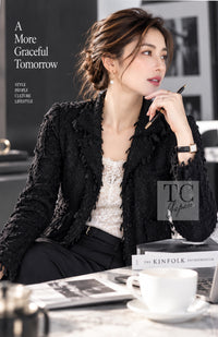 CHANEL Jacket Skirt Suit 05C Black Chiffon Lace Camellia Buttons 38 | HK