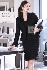 CHANEL Jacket Skirt Suit 05C Black Chiffon Lace Camellia Buttons 38 | HK