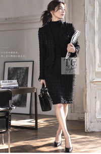 CHANEL Jacket Skirt Suit 05C Black Chiffon Lace Camellia Buttons 38 | HK