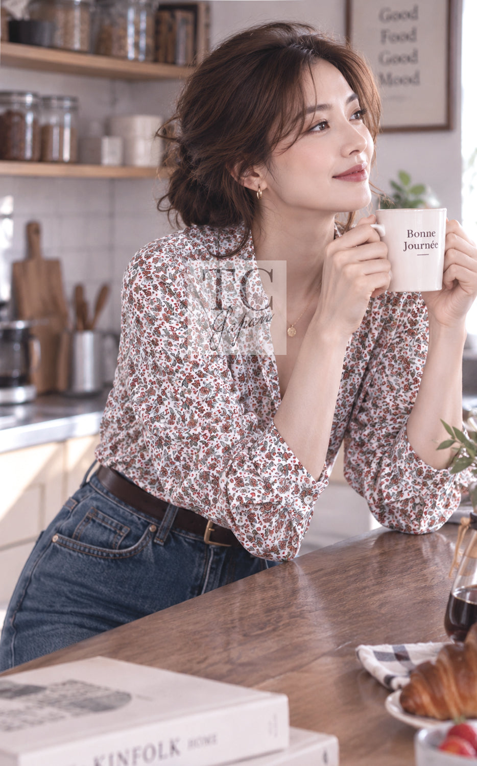 シャネル トップス CHANEL 24PA ホワイト レッド CC ロゴ 花柄 ブラウス 34