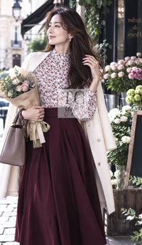 シャネル トップス CHANEL 24PA ホワイト レッド CC ロゴ 花柄 ブラウス 34