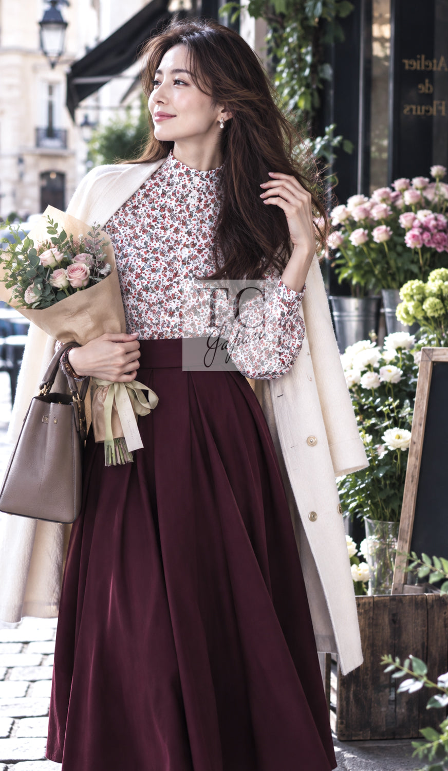 シャネル トップス CHANEL 24PA ホワイト レッド CC ロゴ 花柄 ブラウス 34