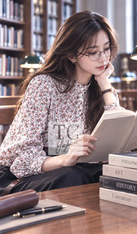 シャネル トップス CHANEL 24PA ホワイト レッド CC ロゴ 花柄 ブラウス 34