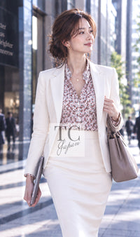 シャネル トップス CHANEL 24PA ホワイト レッド CC ロゴ 花柄 ブラウス 34