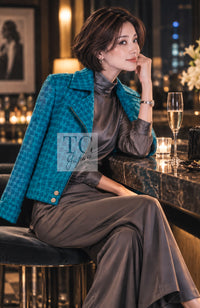 シャネル ジャケット CHANEL 19A ブルー ウール ツイード ライダース 36 38 40