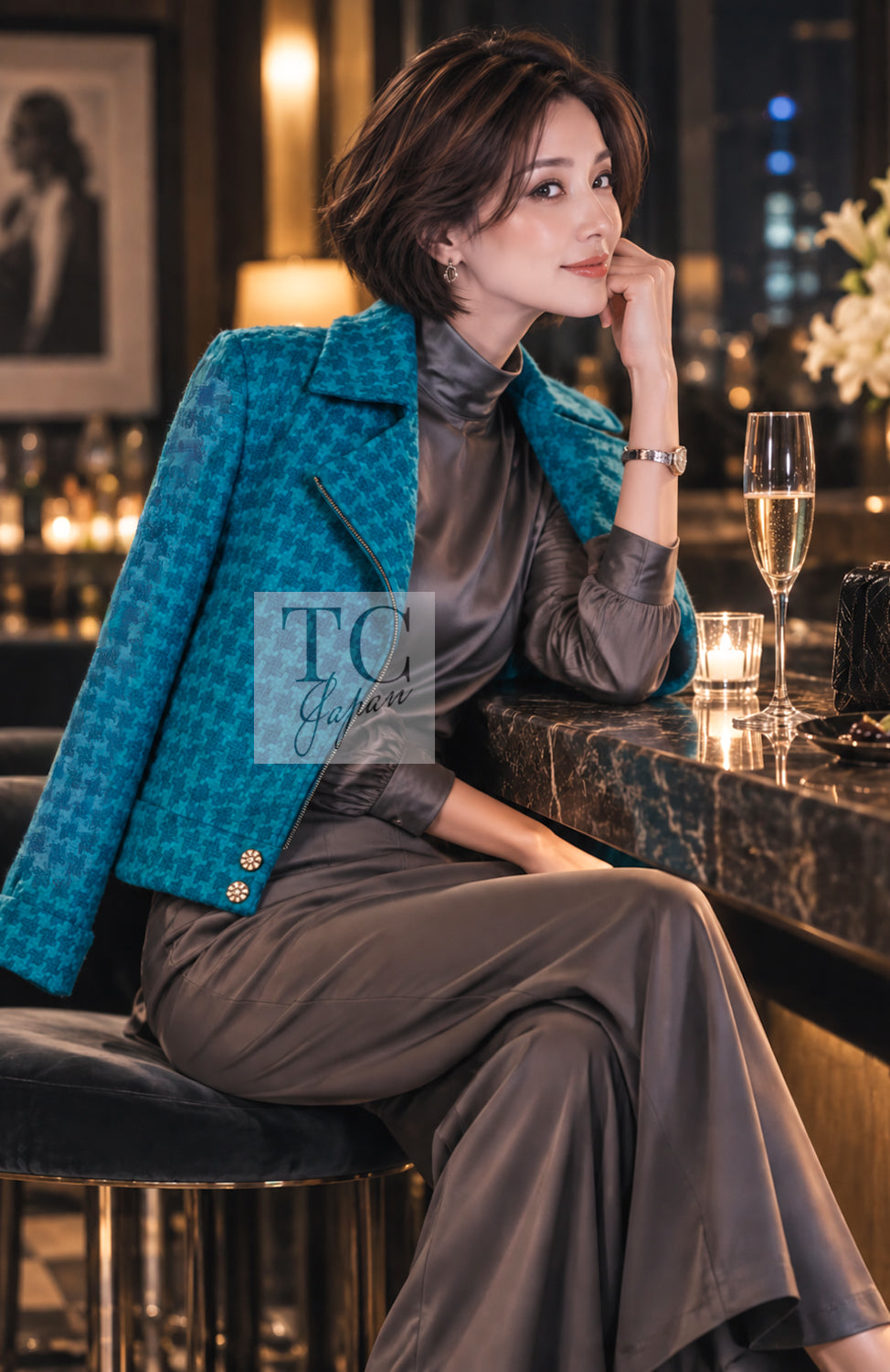 シャネル ジャケット CHANEL 19A ブルー ウール ツイード ライダース 36 38 40