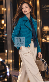 シャネル ジャケット CHANEL 19A ブルー ウール ツイード ライダース 36 38 40