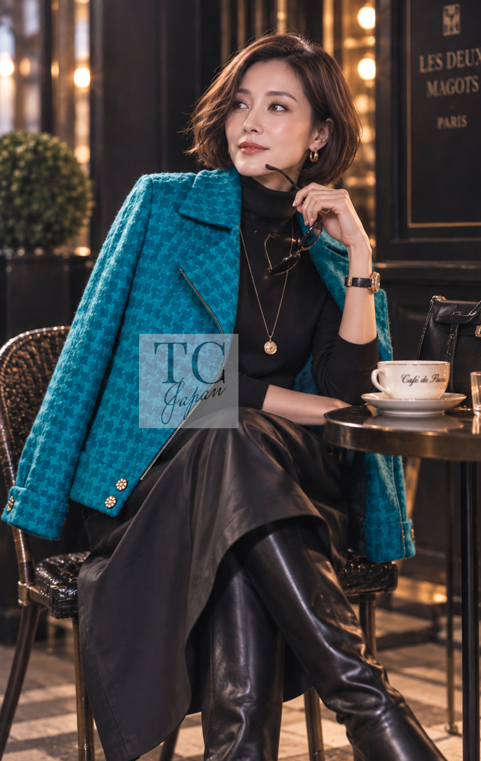 シャネル ジャケット CHANEL 19A ブルー ウール ツイード ライダース 36 38 40