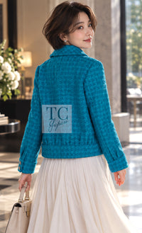 シャネル ジャケット CHANEL 19A ブルー ウール ツイード ライダース 36 38 40