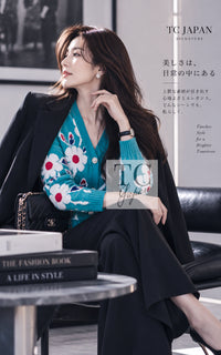 CHANEL Cardigan 15C Green Turquoise Flower Cashmere Knit 36 | INT