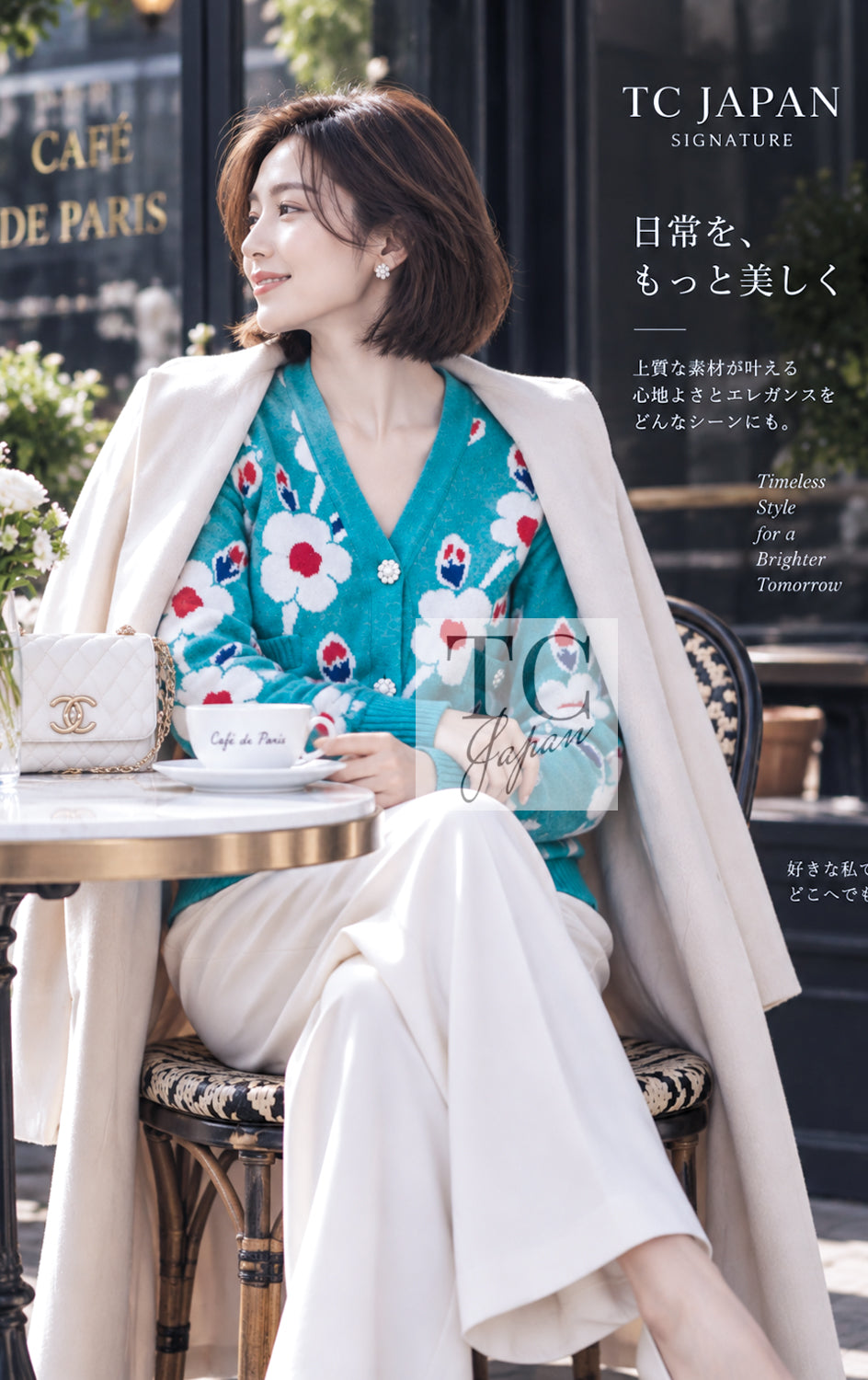 CHANEL Cardigan 15C Green Turquoise Flower Cashmere Knit 36 | INT