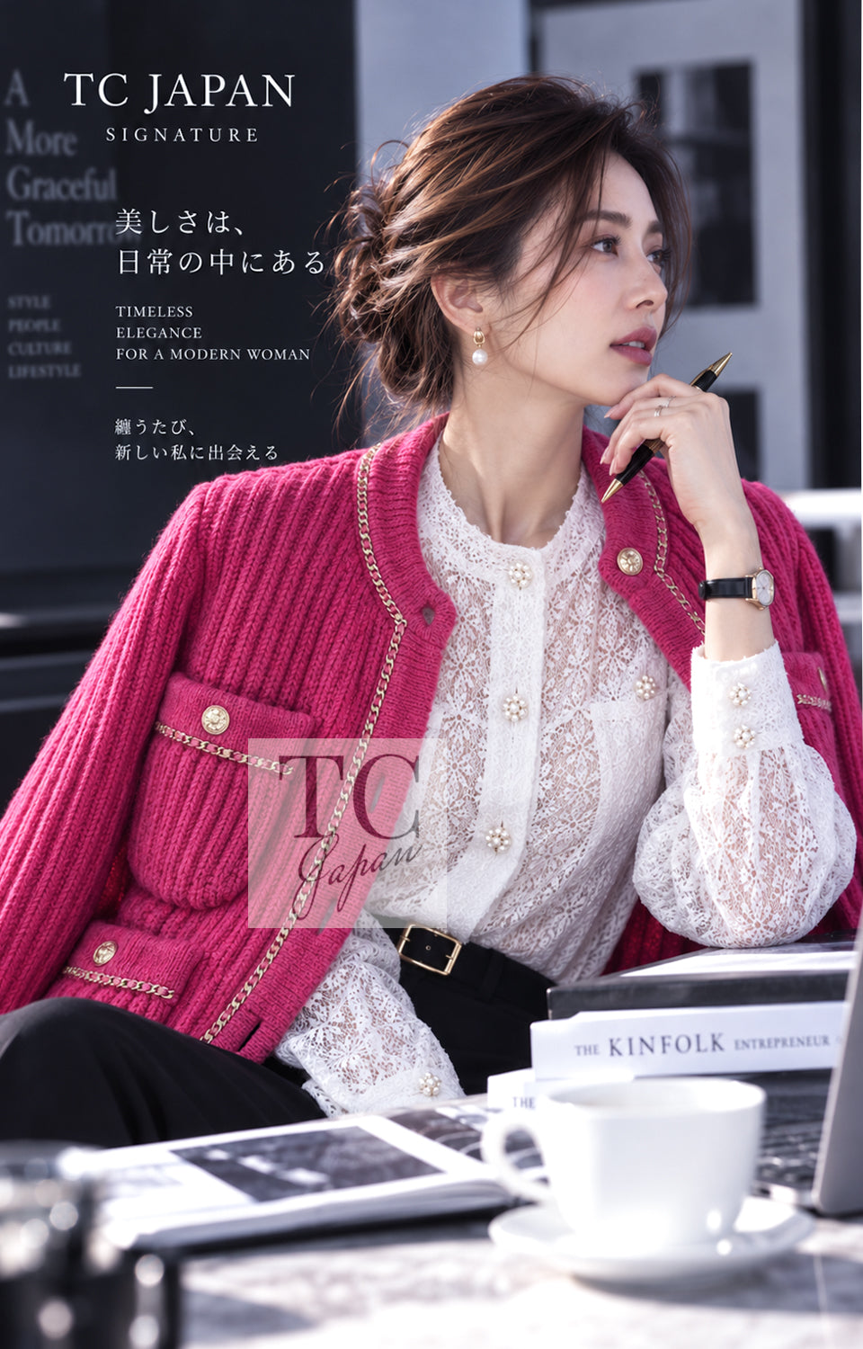 シャネル カーディガン ジャケット CHANEL 22PA ピンク ニット CC ロゴ ボタン チェーン トリム ココ チェーントリム 34 36 38