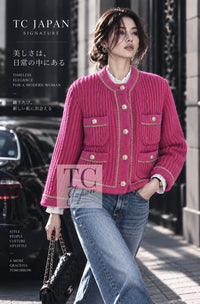 シャネル カーディガン ジャケット CHANEL 22PA ピンク ニット CC ロゴ ボタン チェーン トリム ココ チェーントリム 34 36 38