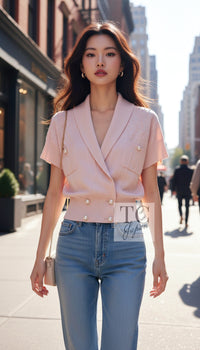 シャネル カーディガン CHANEL 12S ピンク CC ロゴ ボタン ニット パール ベビー ココマーク 36