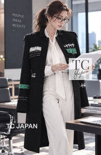 シャネル ジャケット コート CHANEL 09A ブラック グリーン ウール シルク 36