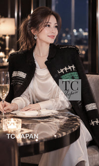 シャネル ジャケット コート CHANEL 09A ブラック グリーン ウール シルク 36