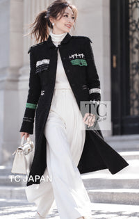 シャネル ジャケット コート CHANEL 09A ブラック グリーン ウール シルク 36