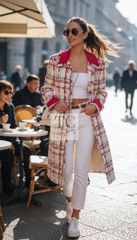 CHANEL Coat 04S Ivory Red Mix Tweed 36 | TW