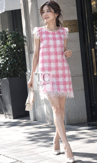 CHANEL Dress 11C Barbie Pink White Cotton Summer 38 | HK