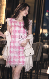 CHANEL Dress 11C Barbie Pink White Cotton Summer 38 | HK
