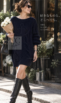 CHANEL Dress Sweater 18PF Navy Wool Cashmere Knit 38 40 42 | US