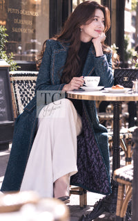 CHANEL Coat 12A Emerald Green Metallic Long Tweed 34 36 | US