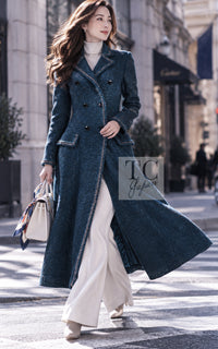 CHANEL Coat 12A Emerald Green Metallic Long Tweed 34 36 | US