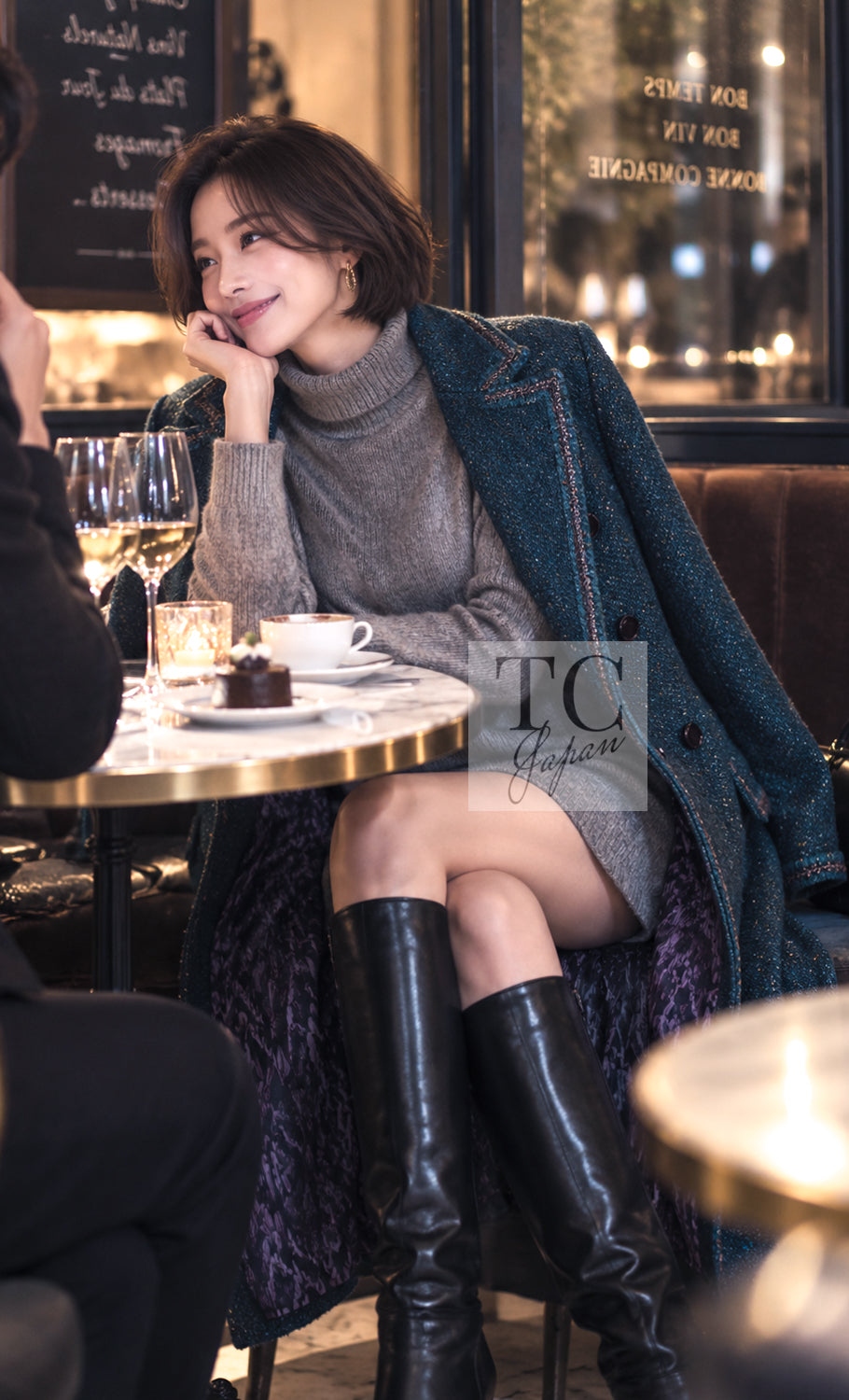 CHANEL Coat 12A Emerald Green Metallic Long Tweed 34 36 | US