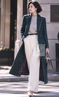 CHANEL Coat 12A Emerald Green Metallic Long Tweed 34 36 | US