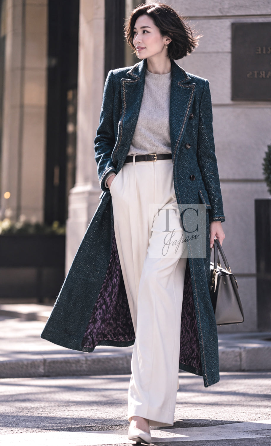 CHANEL Coat 12A Emerald Green Metallic Long Tweed 34 36 | US