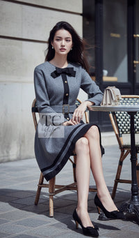 CHANEL Dress 88A Vintage Naomi Campbell Gray Ribbon Bow 40 | UK