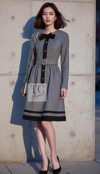 CHANEL Dress 88A Vintage Naomi Campbell Gray Ribbon Bow 40 | UK