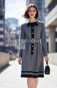 CHANEL Dress 88A Vintage Naomi Campbell Gray Ribbon Bow 40 | UK