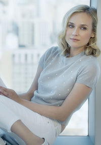 CHANEL Sweater 14B Pearl Studded Mohair Cashmere 34 | TW