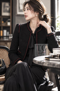 CHANEL Jacket 09PF Black Red Trim Moscow Wool Tweed 34 42 | TW