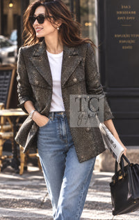 シャネル ジャケット コート CHANEL 07PF グレー シルバー ダブル ウール ツイード シェブロン 36