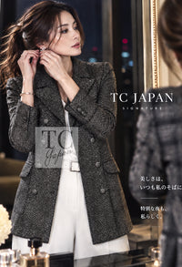 シャネル ジャケット コート CHANEL 07PF グレー シルバー ダブル ウール ツイード シェブロン 36