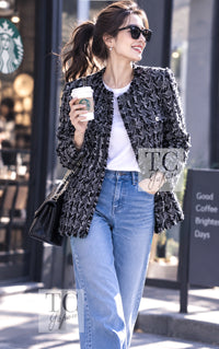 CHANEL Jacket 06A Gray Black Houndstooth Wool Silk Tweed Collarless 38 40 | INT