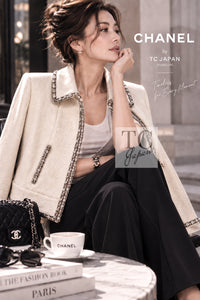 シャネル ジャケット ブルゾン CHANEL 08C アイボリー ベージュ ゴールド コットン カシミヤ ジッパー ビーズトリム 36 38