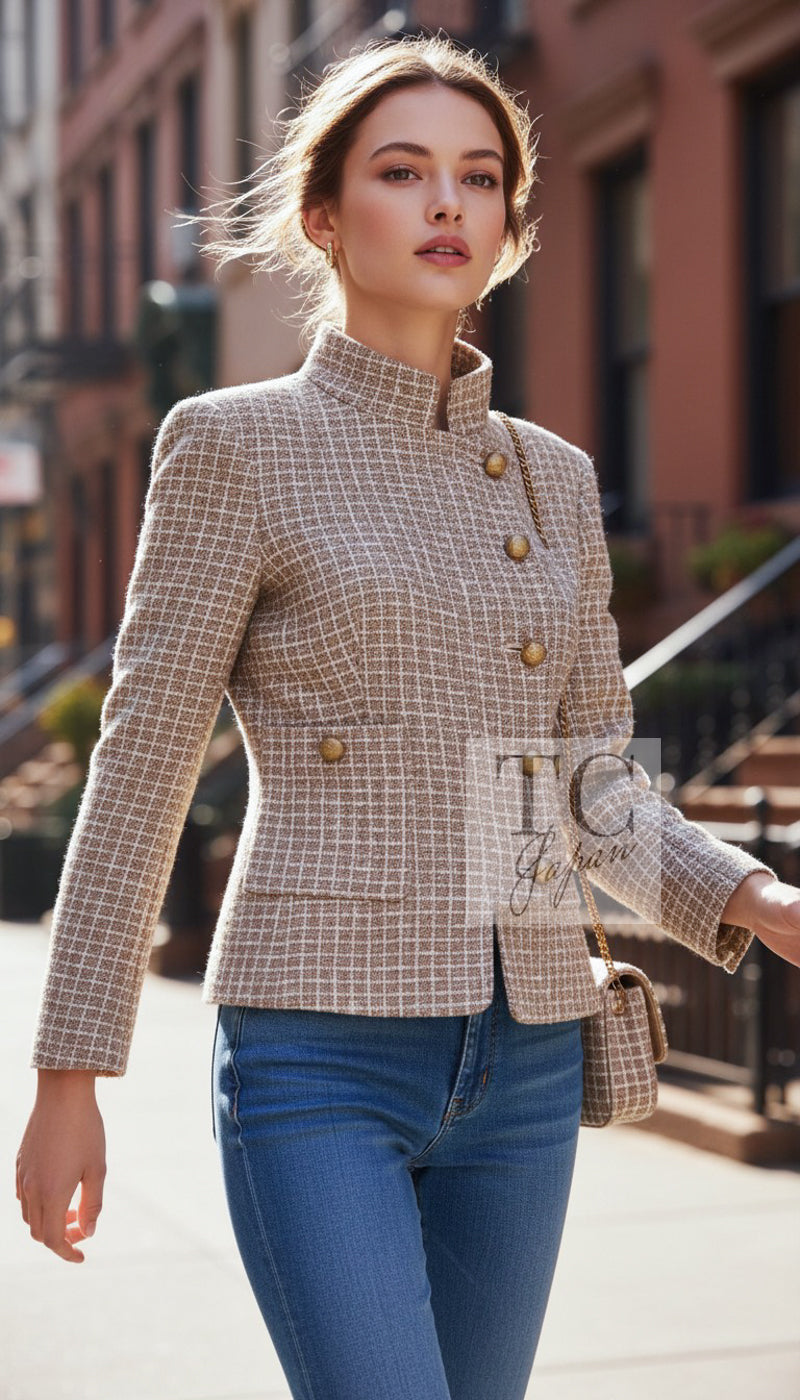 シャネル ジャケット CHANEL 15S ベージュ アイボリー コットン ツイード 34