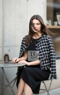 CHANEL 11C Black White Check Cardigan Jacket Gripox Button 38 | UK