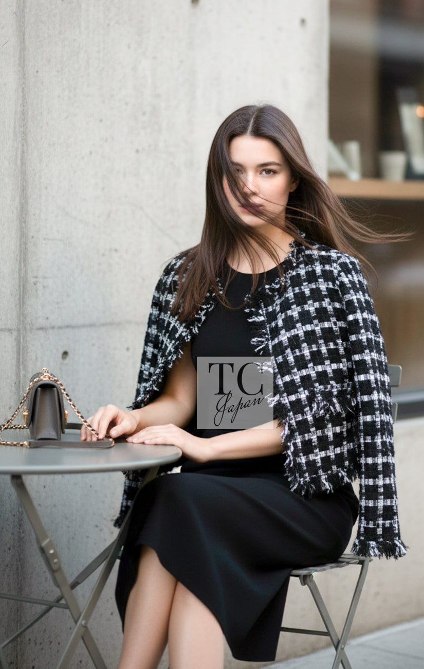 CHANEL 11C Black White Check Cardigan Jacket Gripox Button 38 | UK