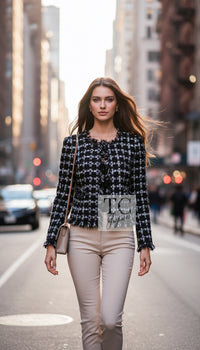 CHANEL 11C Black White Check Cardigan Jacket Gripox Button 38 | UK