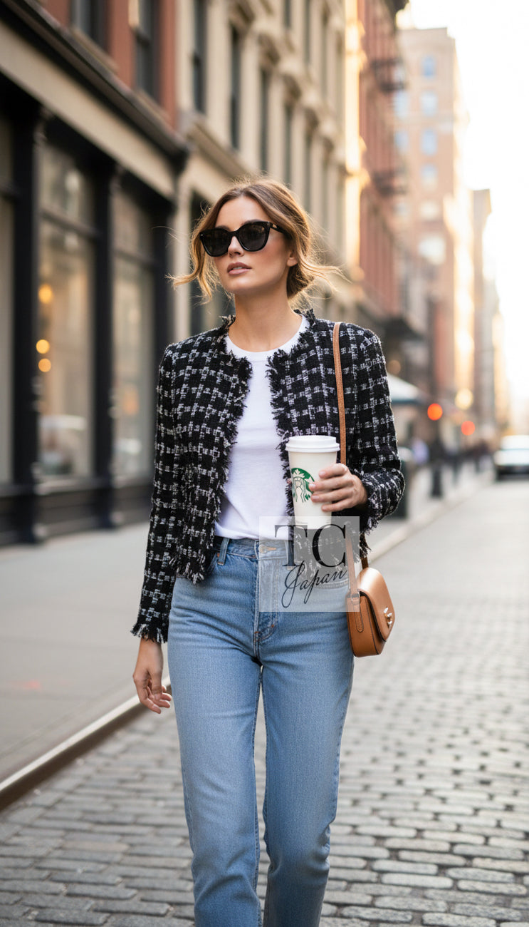 CHANEL 11C Black White Check Cardigan Jacket Gripox Button 38 | UK