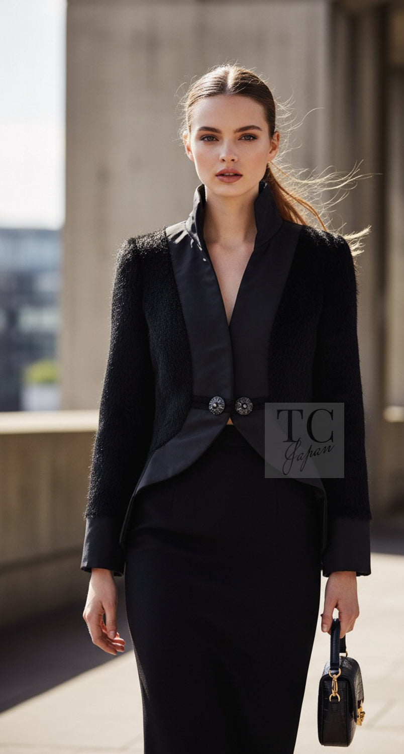 CHANEL Jacket 10A Black Alpaca Wool Gripox Buttons 38 | UK