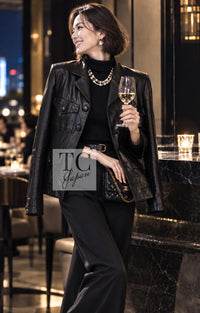 CHANEL Jacket 03A Black Lambskin Leather 38 | UK