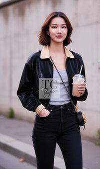 CHANEL Jacket 23C Black Gold Blouson Riders 36 | UK