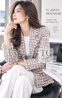 CHANEL Jacket 04S Beige Brown Ivory Silk Wool Tweed 38 | TW