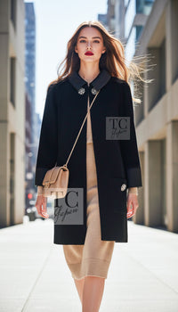 CHANEL Coat 15B Black Gripoix Button Wool Tweed 40 42 | UK
